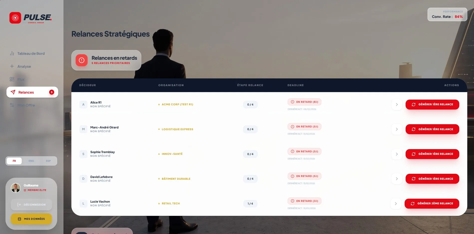 Système de relances stratégiques PULSE : séquences automatiques de suivi avec calendrier intelligent